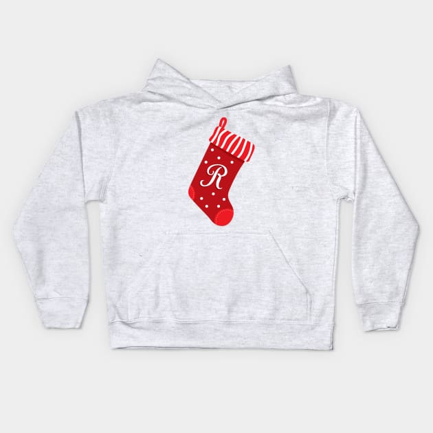 Christmas Stocking with the Letter R Kids Hoodie by VicEllisArt